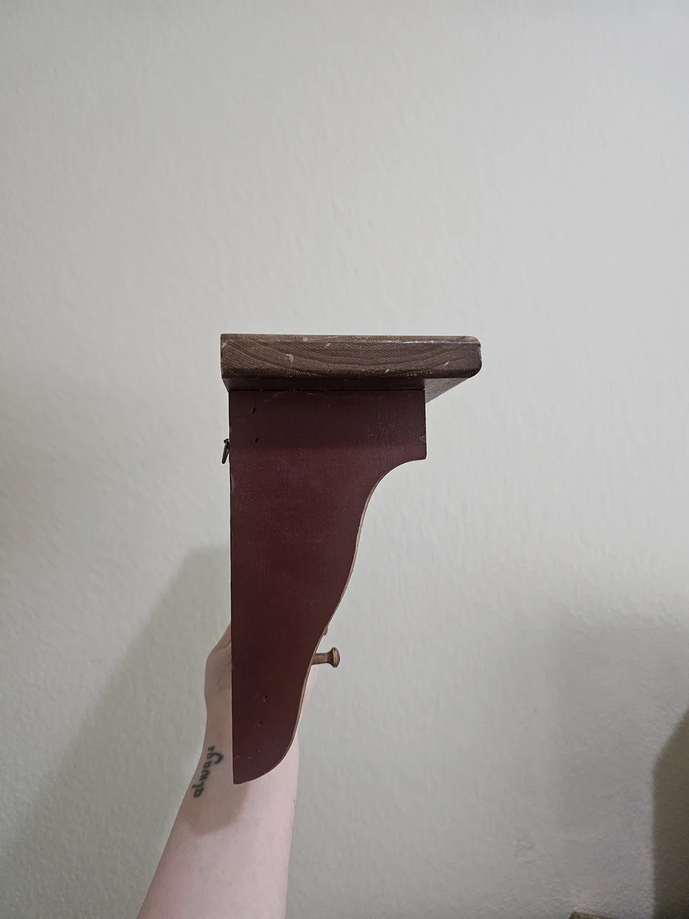 Two-Tone Brown Wall Shelf with Three Hooks - Unbranded